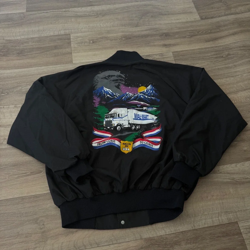 Vintage Auburn Sportswear Walmart Trucker Bomber Jacket Black Mens XL USA Made